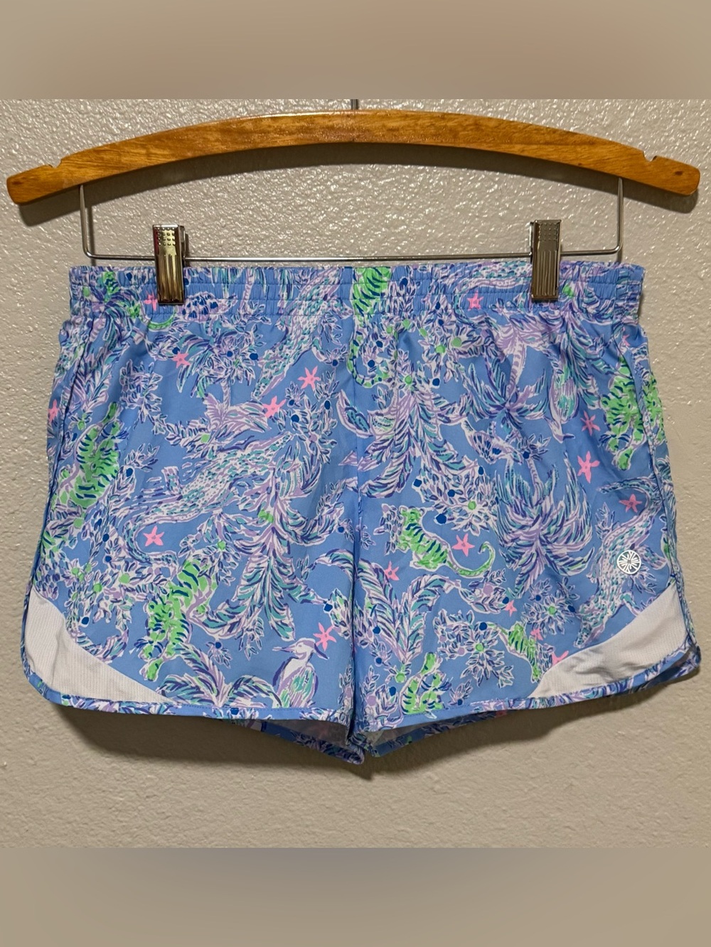 LILLY PULITZER W SZ. XS OCEAN TRAIL SHORTS TROPICAL BLUE PERIWINKLE TURTLE LINED